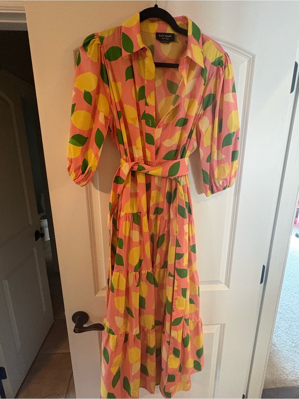 kate spade Pink Lemon Print Tiered Maxi Dress